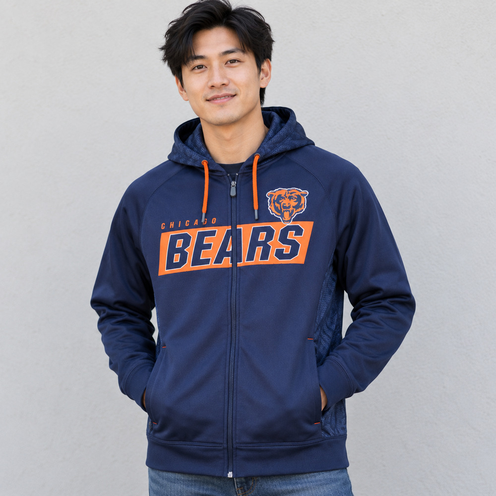 Chicago Bears Majestic Men’s Hoodie Full Zip Navy Orange NFL Estimated Large